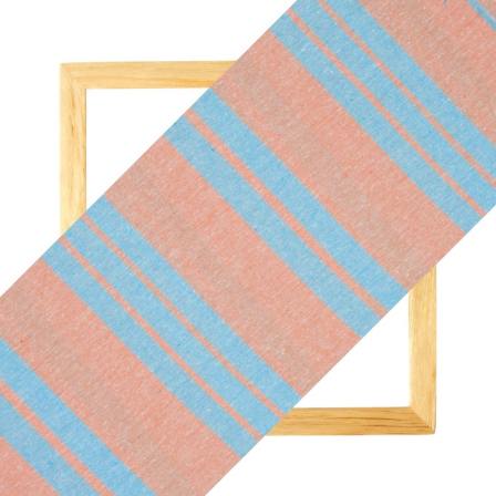 Peach Sky Blue Stripe Handloom Cotton Fabric