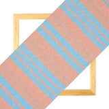 Peach Sky Blue Stripe Handloom Cotton Fabric