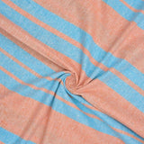 Peach Sky Blue Stripe Handloom Cotton Fabric