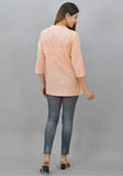 Peach Solid Cotton Flax Women Top-10625