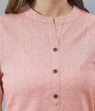 Peach Solid Cotton Stripe Women Top-10286