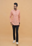 PEACH WHITE STRIPE COTTON HANDLOOM CORD SET-25003