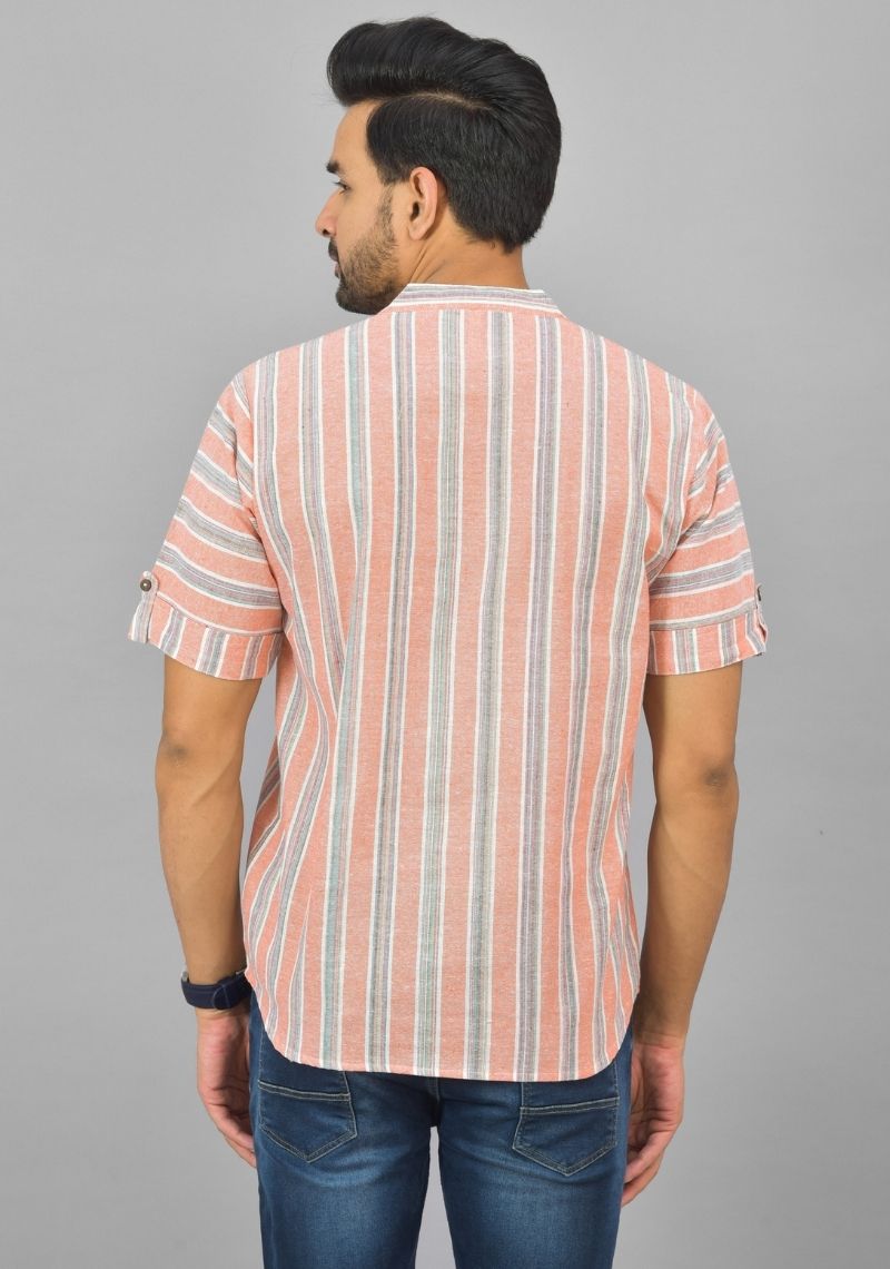 PEACH WHITE AND GRAY STRIPE COTTON HANDLOOM CORD SET