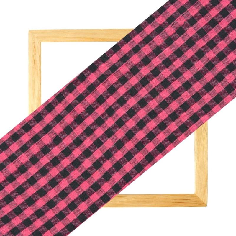 Pink Black Checks Handloom Cotton Fabric