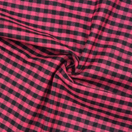 Pink Black Checks Handloom Cotton Fabric