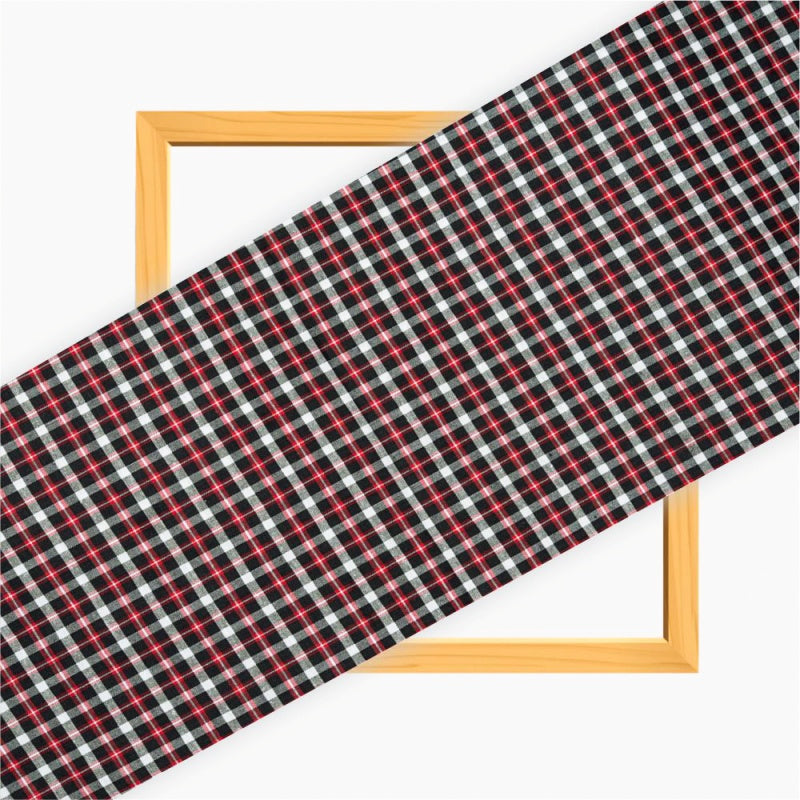 Pink Black and White Small Checks Cotton Handloom Fabric
