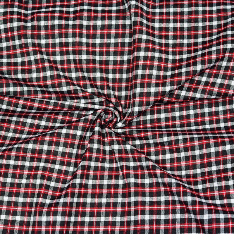 Pink Black and White Small Checks Cotton Handloom Fabric