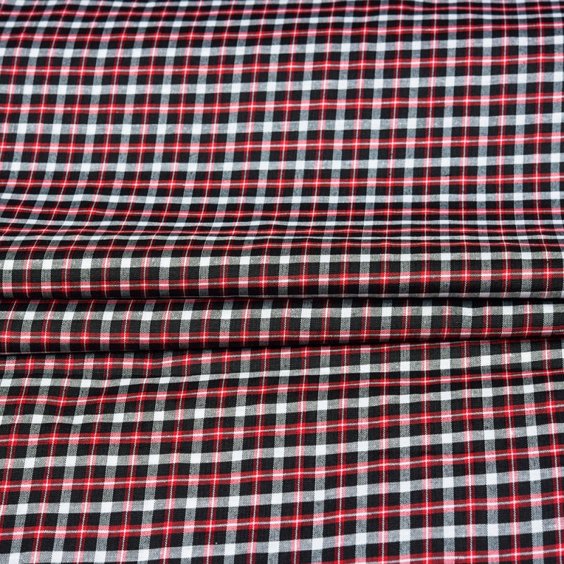 Pink Black and White Small Checks Cotton Handloom Fabric