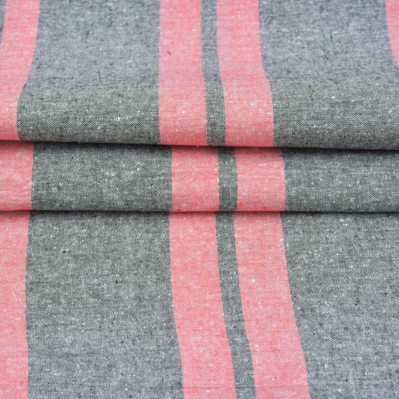 Pink Gray Stripe Handloom Cotton Fabric