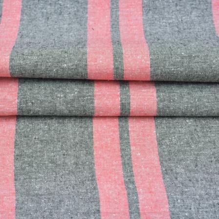 Pink Gray Stripe Handloom Cotton Fabric