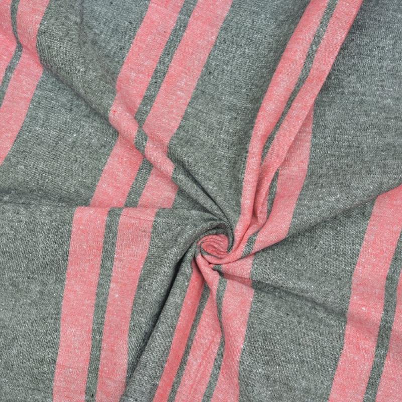 Pink Gray Stripe Handloom Cotton Fabric
