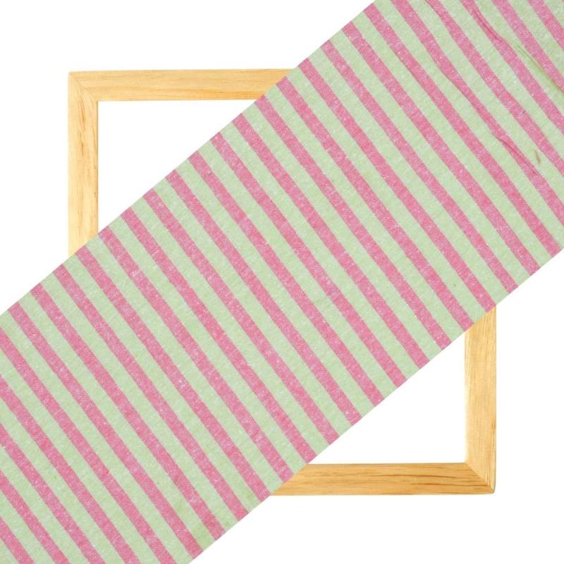Pink Green Stripe Handloom Cotton Fabric