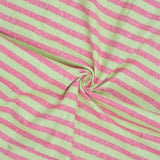 Pink Green Stripe Handloom Cotton Fabric