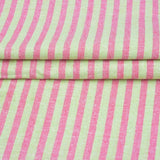 Pink Green Stripe Handloom Cotton Fabric