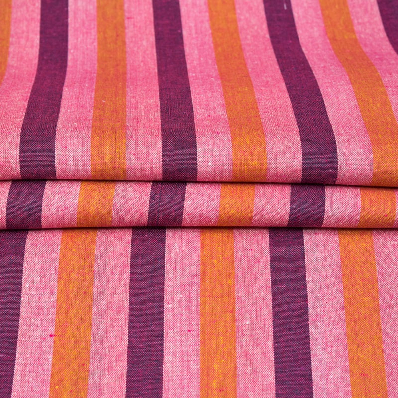 Pink Orange and Purple Stripe Cotton Handloom Fabric