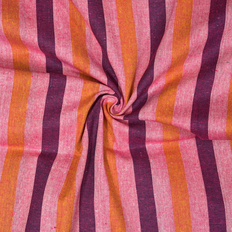 Pink Orange and Purple Stripe Cotton Handloom Fabric