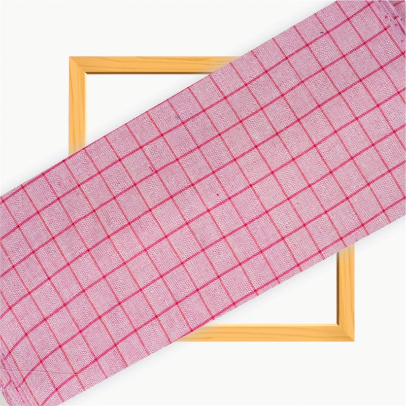 Pink Pink Checks Cotton Handloom Fabric