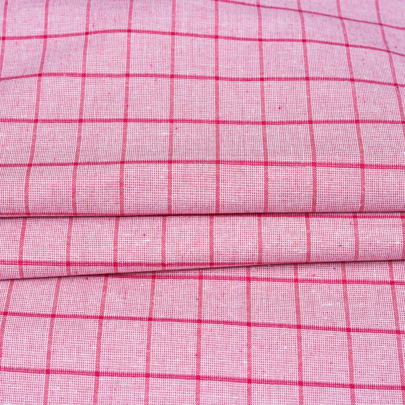 Pink Pink Checks Cotton Handloom Fabric