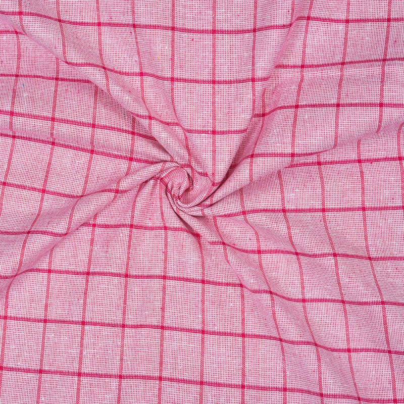 Pink Pink Checks Cotton Handloom Fabric