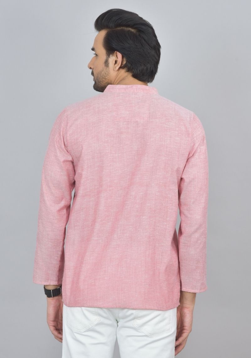 Combo of 2 Men Cotton Self Design Short Kurta Pink and Peach
