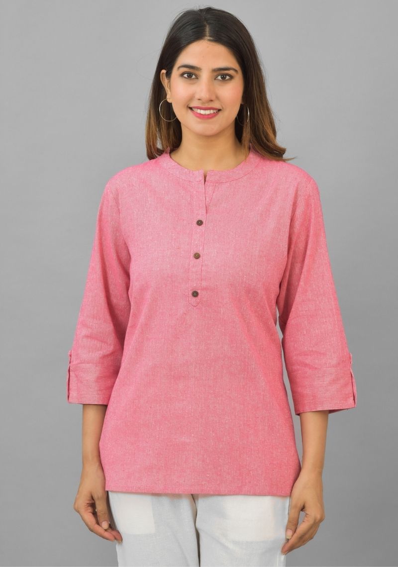 Women Mandarin Collar Cotton Top