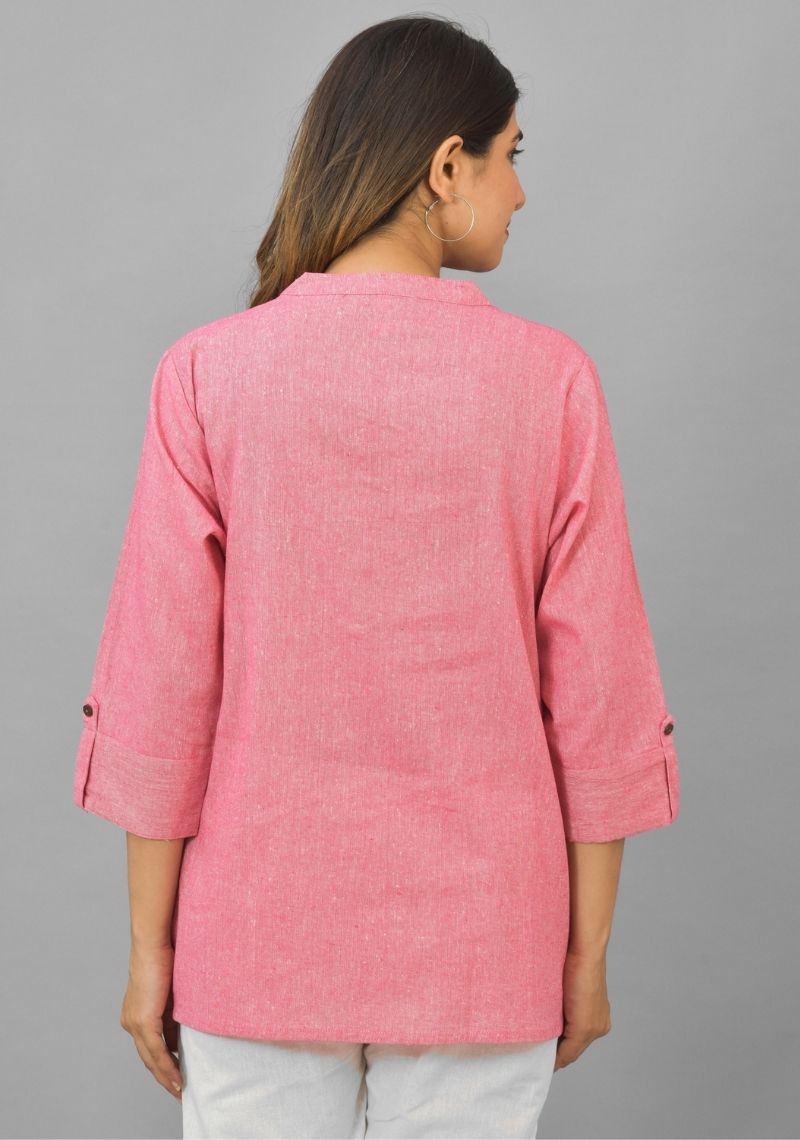 Women Mandarin Collar Cotton Top