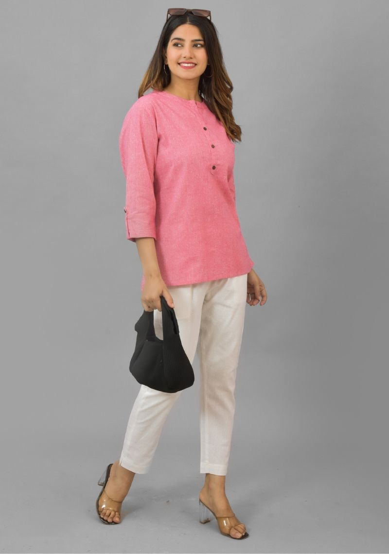 Women Mandarin Collar Cotton Top