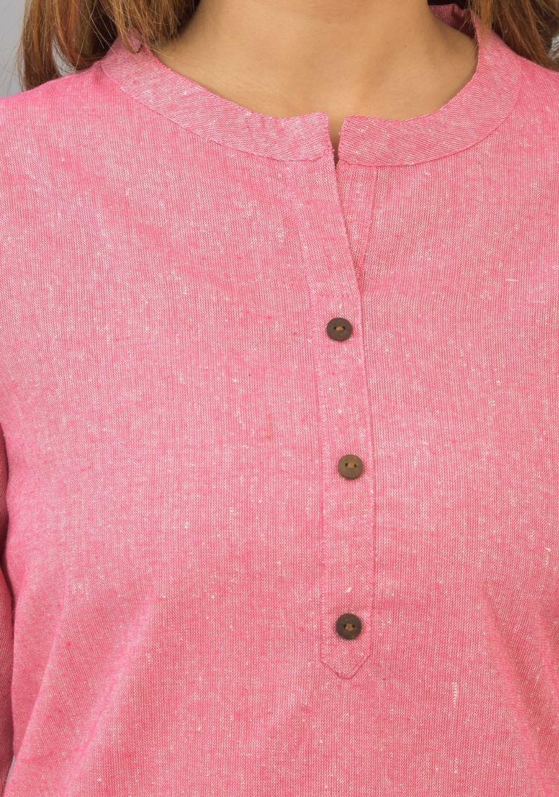 Pink Solid Cotton Women Top-10395