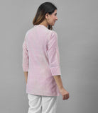Pink White Cotton Stripe Women Top-10280
