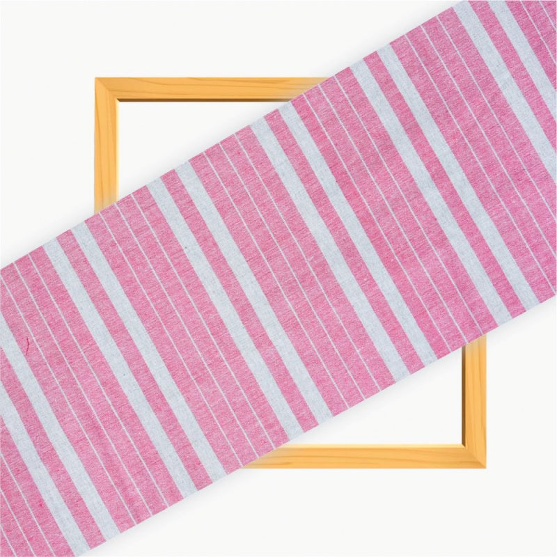 Pink White Stripe Cotton Handloom Fabric