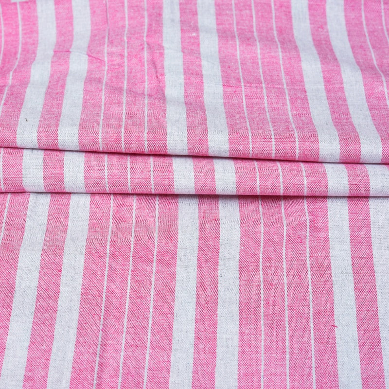 Pink White Stripe Cotton Handloom Fabric