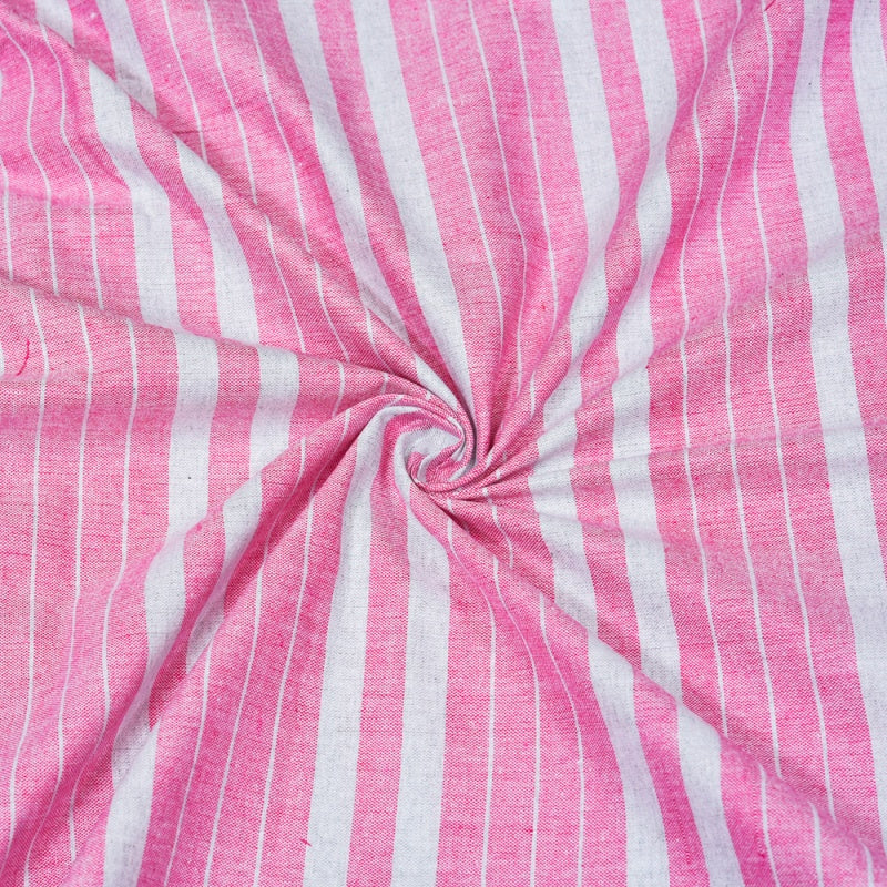 Pink White Stripe Cotton Handloom Fabric
