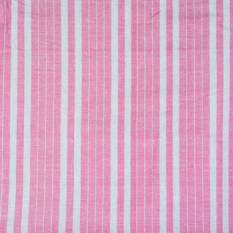 Pink White Stripe Cotton Handloom Fabric
