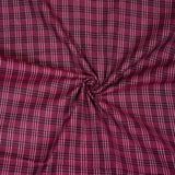 Pink White and Black Triple Line Checks Cotton Handloom Fabric
