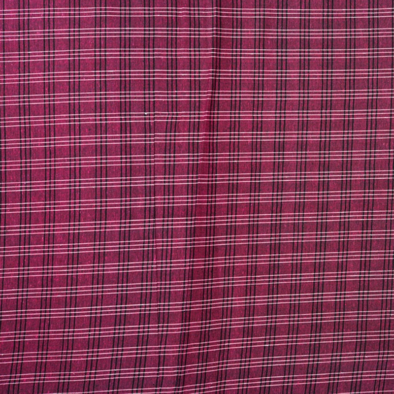 Pink White and Black Triple Line Checks Cotton Handloom Fabric