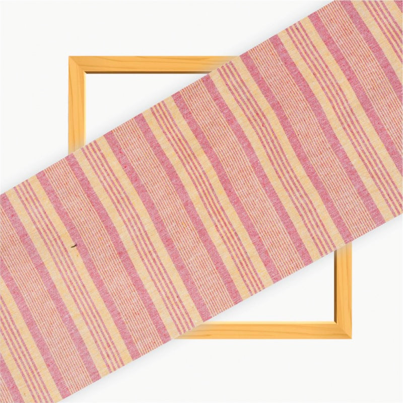 Pink Yellow Stripe Cotton Handloom Fabric