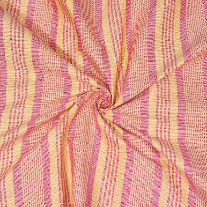 Pink Yellow Stripe Cotton Handloom Fabric