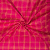 Pink Yellow Triple Line Checks Cotton Handloom Fabric