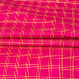 Pink Yellow Triple Line Checks Cotton Handloom Fabric