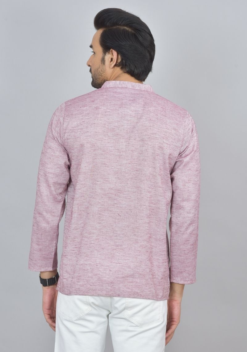 Combo of 2 Men Cotton Self Design Short Kurta Purple and Yellow
