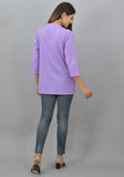 Purple Solid Cotton Flax Women Top-10626