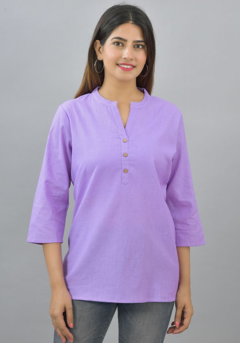 Women Mandarin Collar Cotton Top