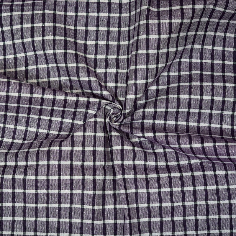 Purple White Checks Cotton Handloom Fabric