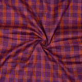 Purple Yellow Triple Line Checks Cotton Handloom Fabric