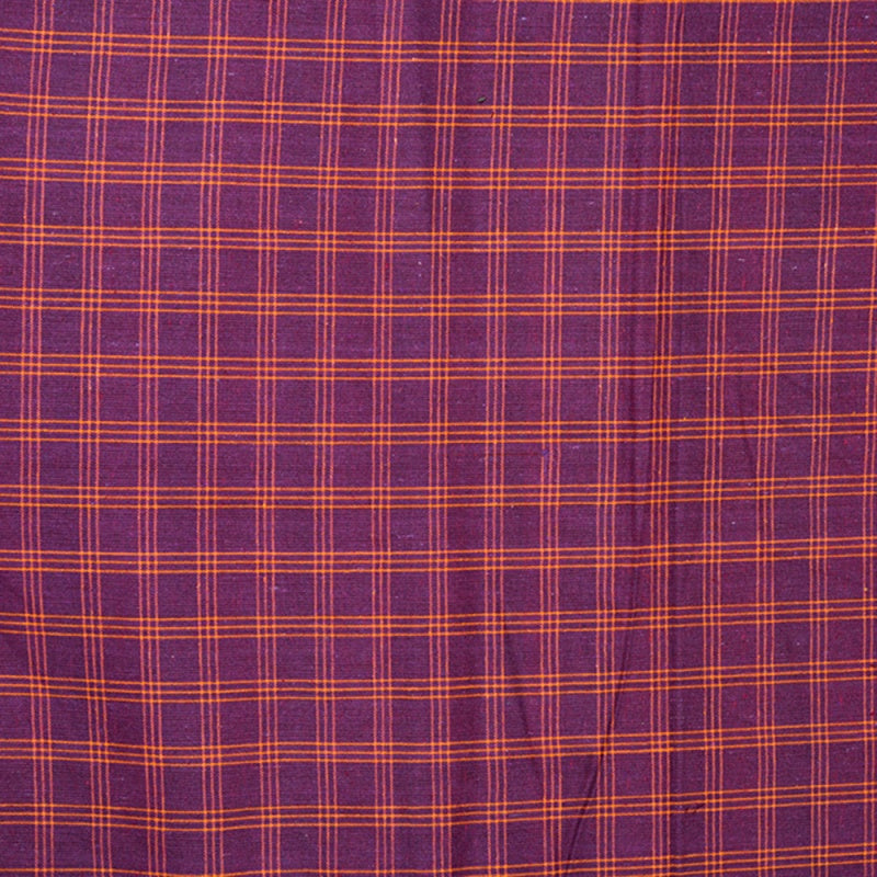 Purple Yellow Triple Line Checks Cotton Handloom Fabric