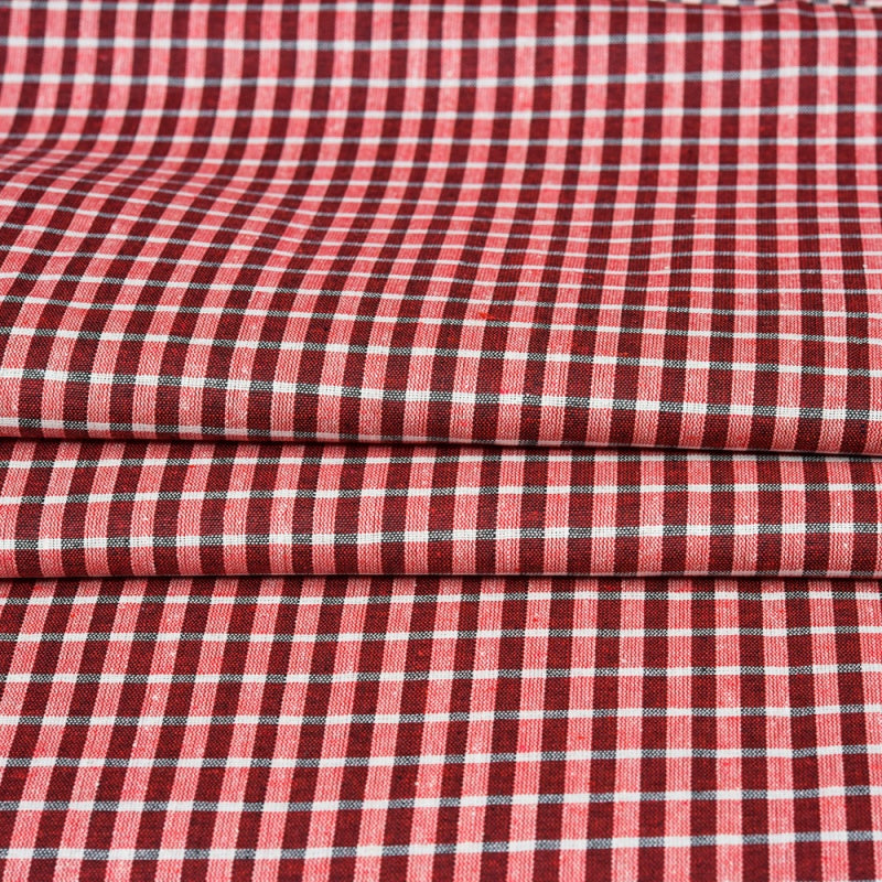 Red White Small Checks Cotton Handloom Fabric