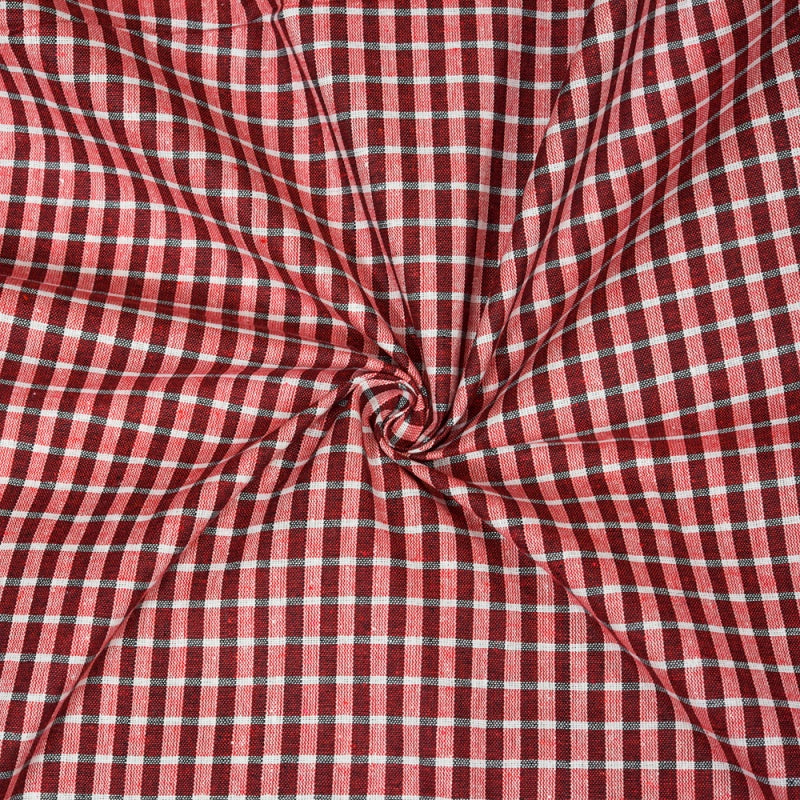 Red White Small Checks Cotton Handloom Fabric
