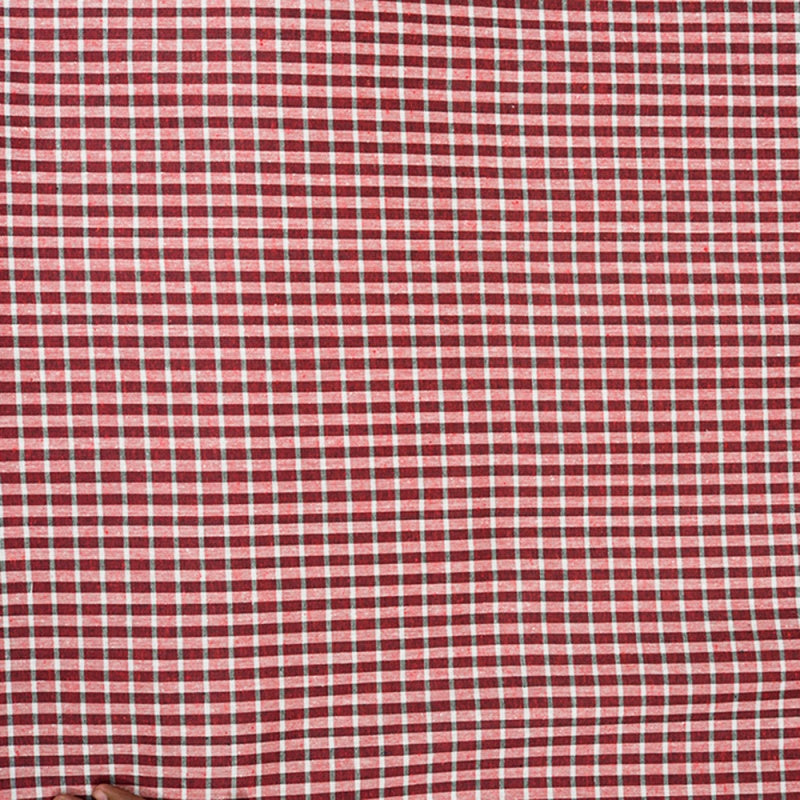 Red White Small Checks Cotton Handloom Fabric