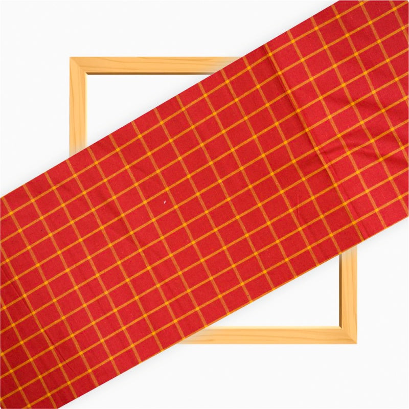 Red Yellow Checks Cotton Handloom Fabric