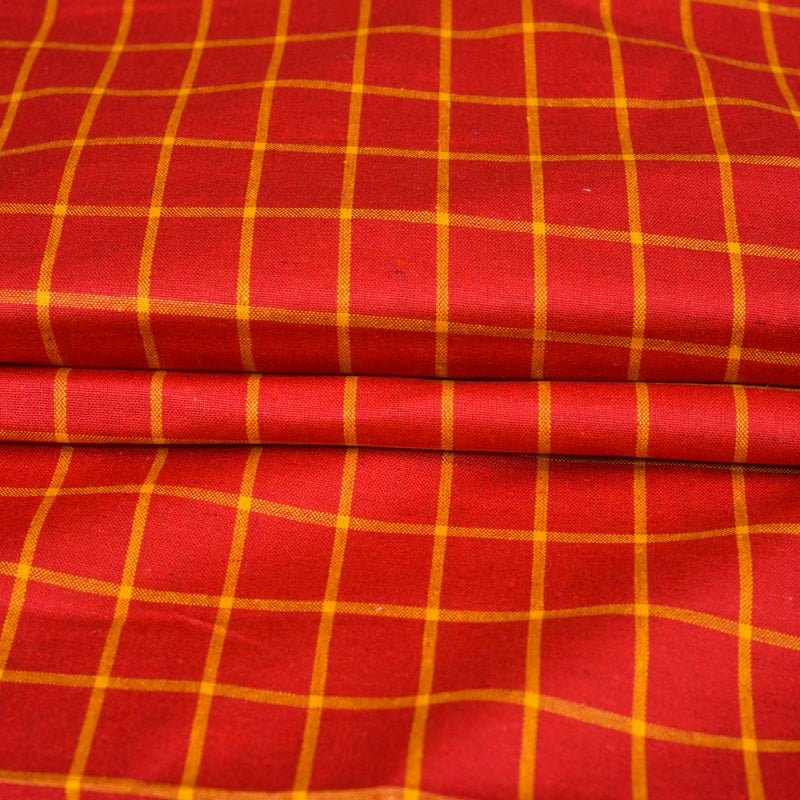Red Yellow Checks Cotton Handloom Fabric